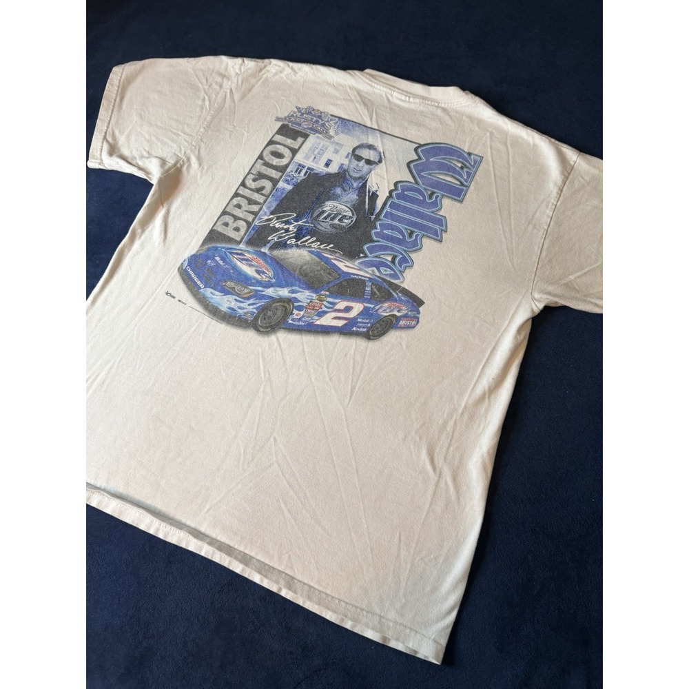Vintage 90s Chase Authentics Rusty Wallace Nascar T Shirt Size L White Faded